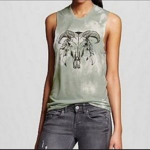 Fifth Sun Moss Green and White Drop Cut Tank